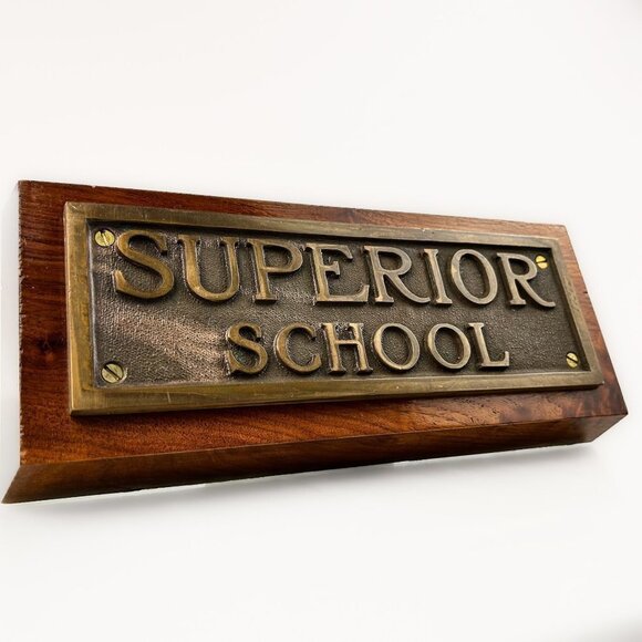 VINTAGE Brass Plaque | Superior School | Original Cast Plate - Picture 6 of 7